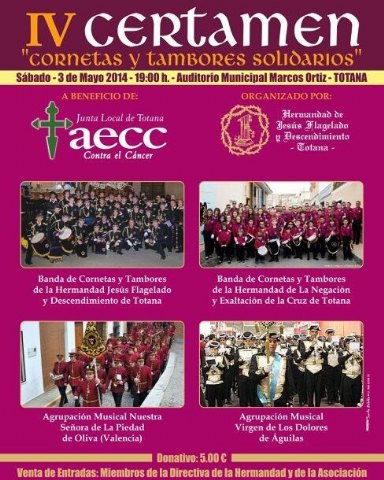 “IV CERTAMEN DE CORNETAS Y TAMBORES SOLIDARIOS” A BENEFICIO DE LA AECC - EL PRÓXIMO 3 DE MAYO